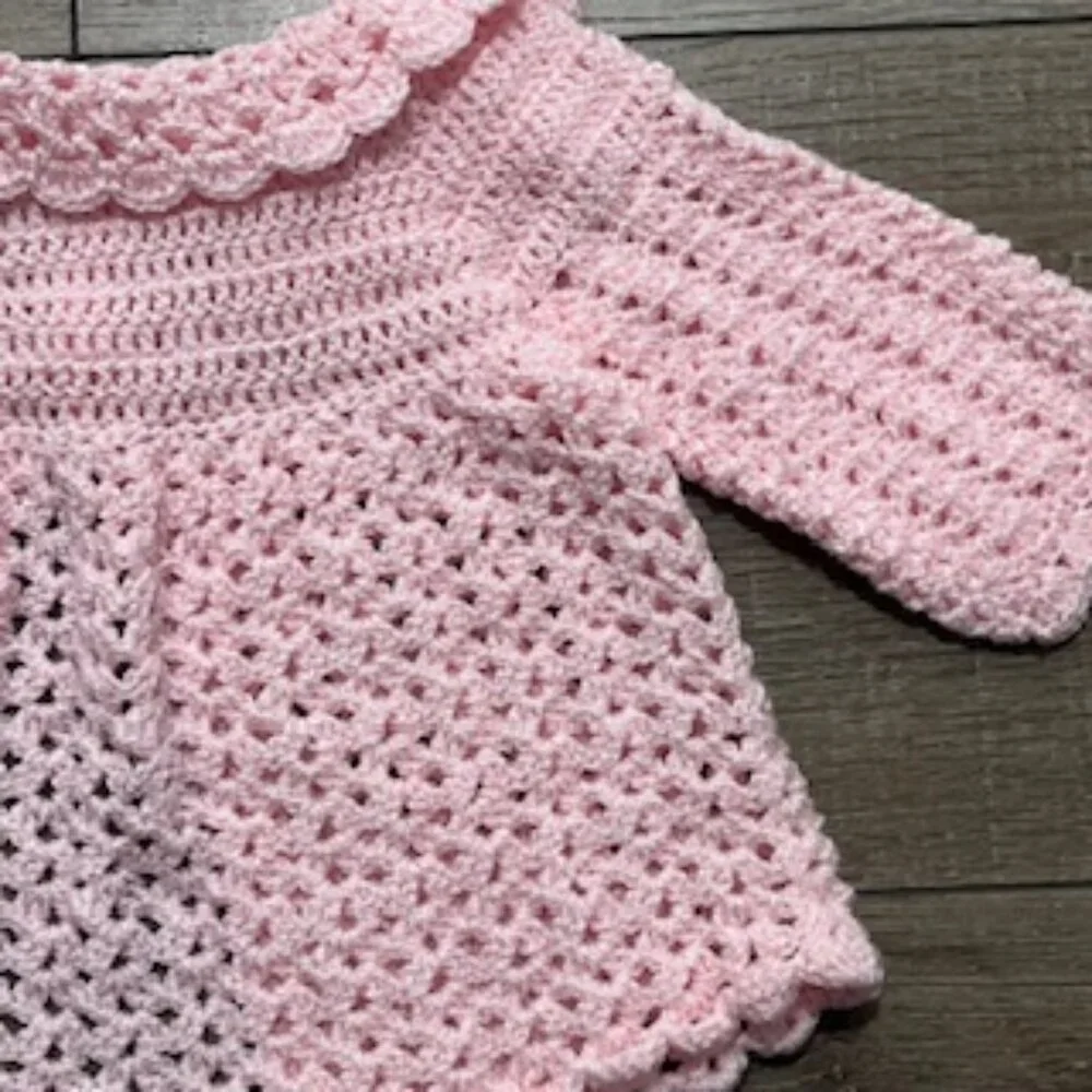 Hand Made Pink Crocheted Little Girls‎ Cardigan Sweater Jacket Size 2T